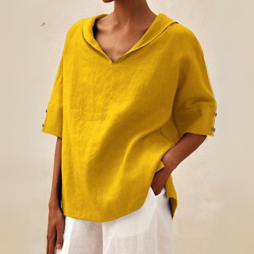 Comfortabel dames V-hals overhemd in diverse kleuren, een veelzijdige zomer top voor vrouwen. Relaxte pasvorm.