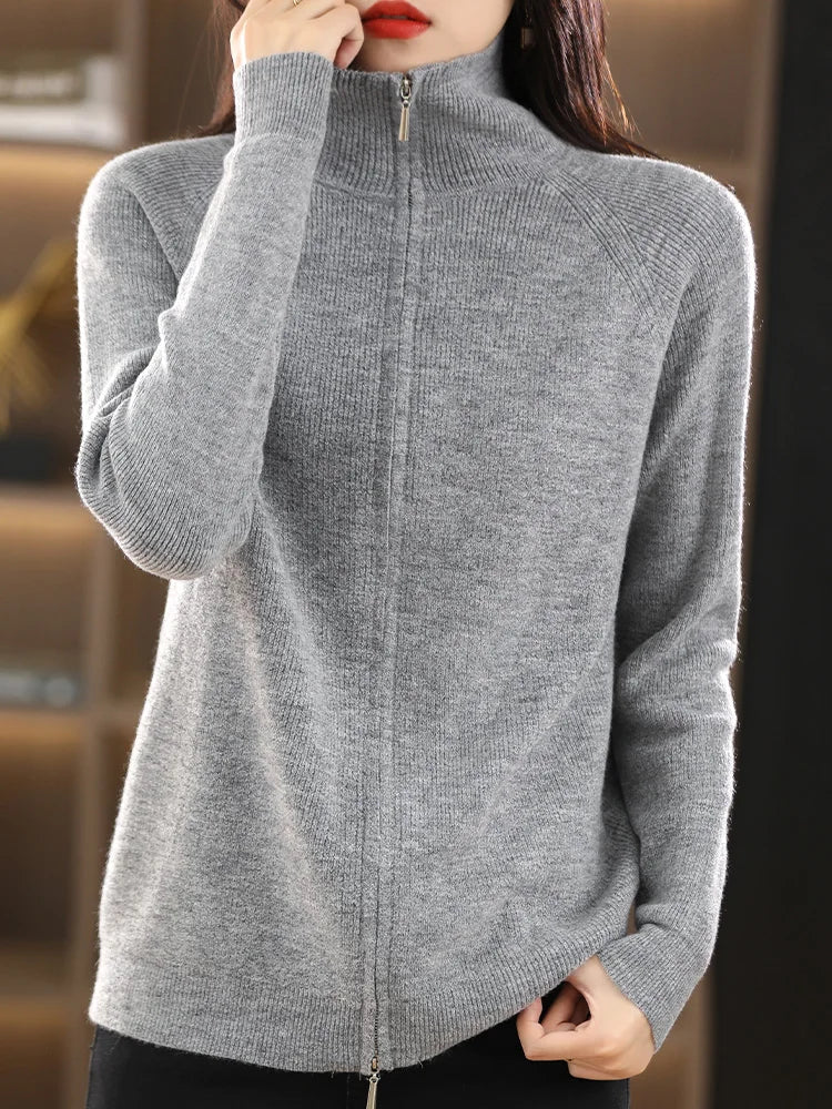 Dames vest met lange mouwen, dubbele rits en comfortabele pasvorm, ideaal voor casual en formele looks.