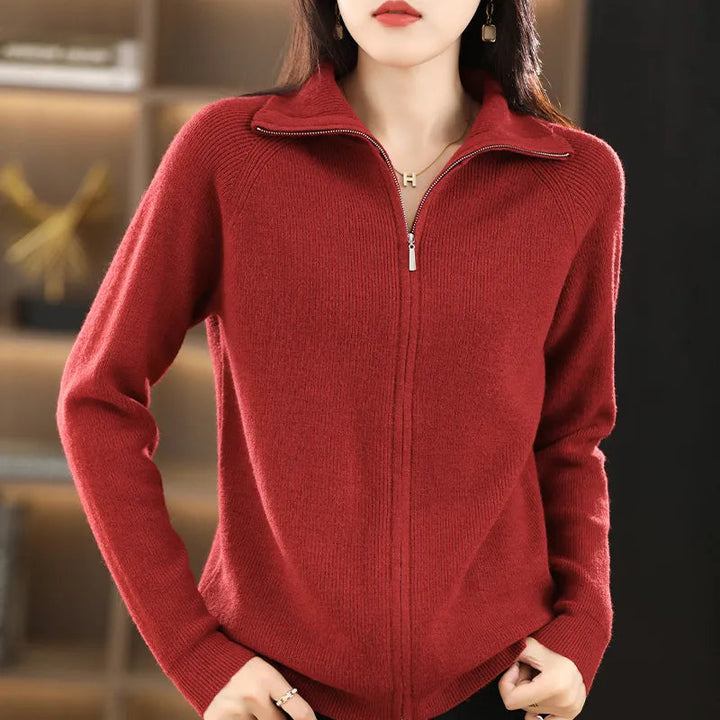 Warm herfst/winter dames vest met lange mouwen en dubbele rits, perfect voor laagjes kleding.