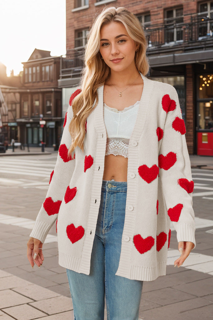 Dames vest met vrolijke hartjesprint. Comfortabel, casual en trendy voor het voorjaar/najaar.