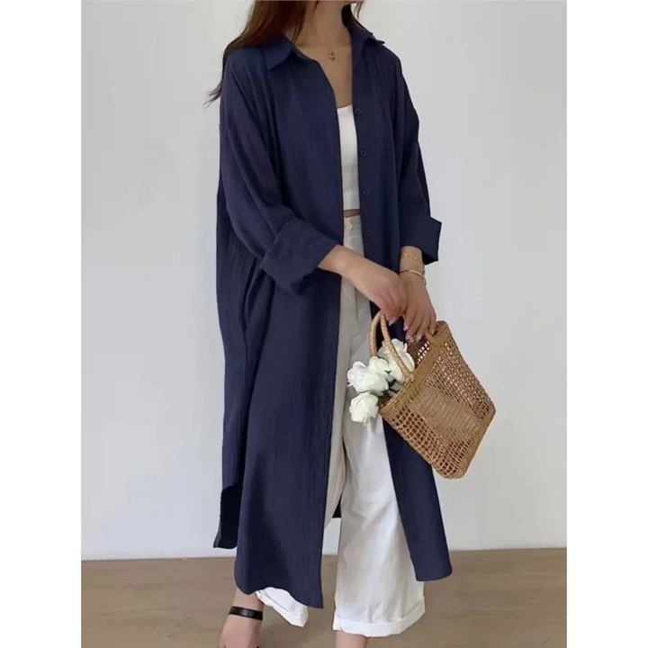 Casual vintage blousejurk voor vrouwen, lengte tot de kuit, ideaal voor dagelijks gebruik in de lente.