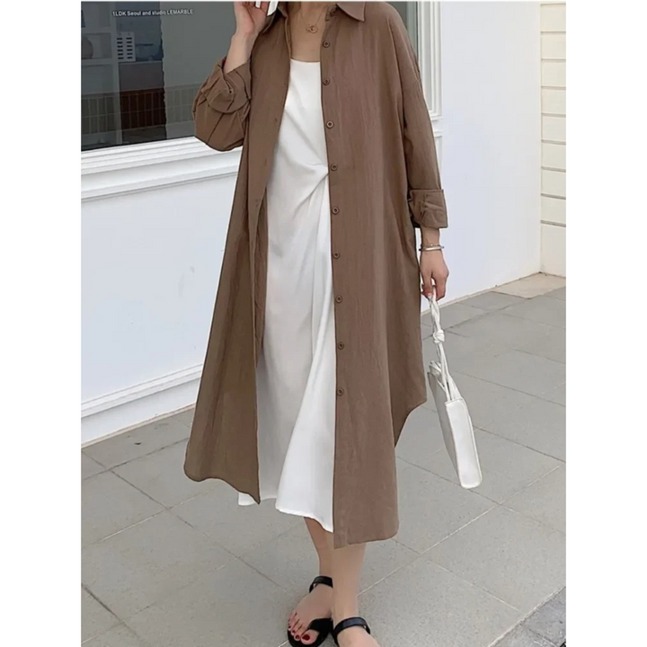 Vrouwenmode: vintage midi jurk met lange mouwen, veelzijdig voor lente en zomer.