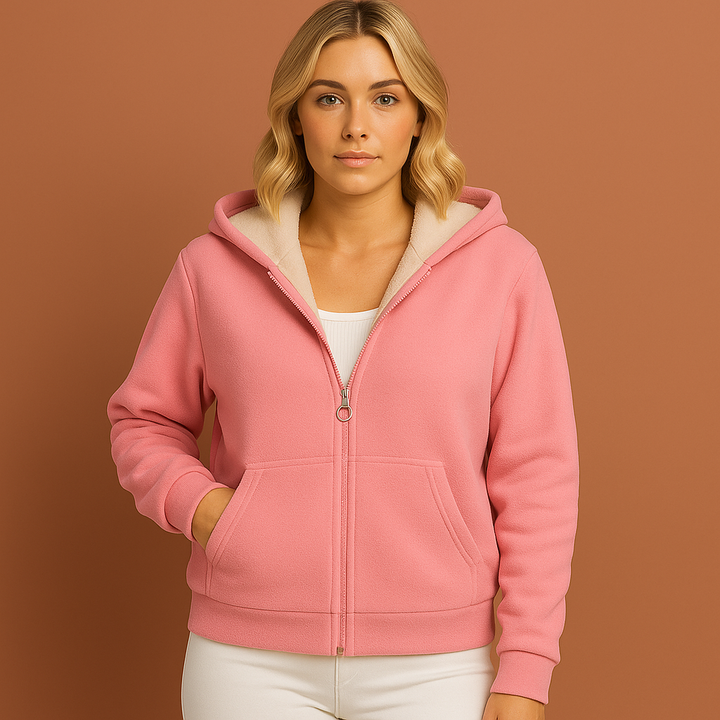 Comfortabel marineblauwe dames vest hoodie met rits en capuchon, ideaal voor koude dagen.
