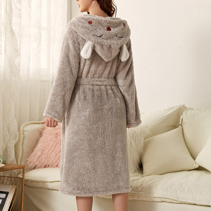 Ideale winter badjas voor dames, extra warm en zacht, met een speels konijnenthema.