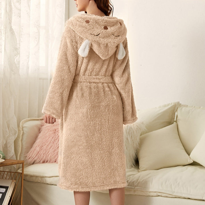 Schattige pluizige dames badjas met konijnenoortjes, voor ultiem comfort en warmte.