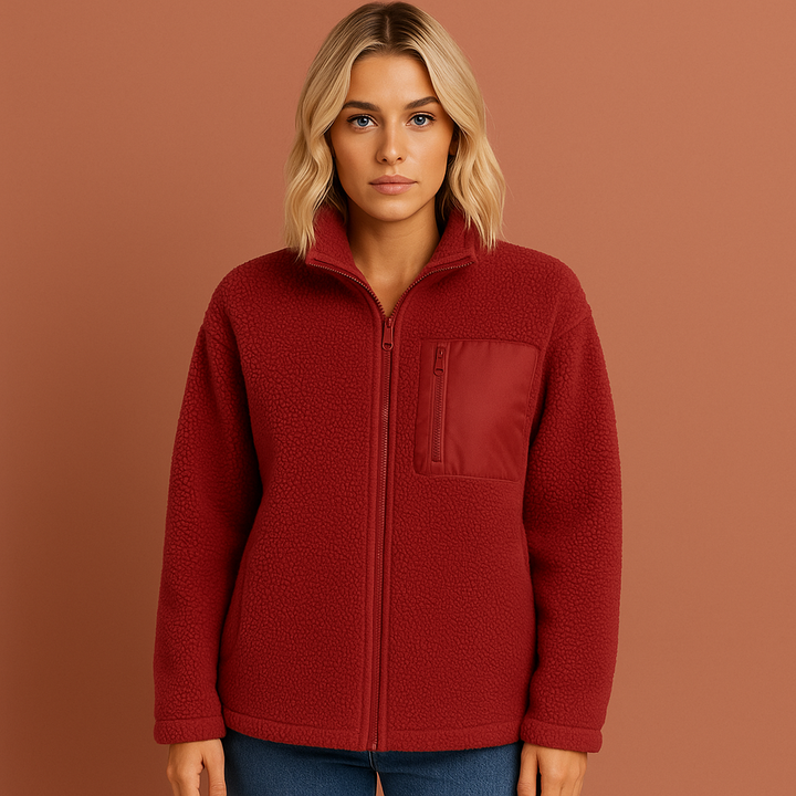 Zachte dames teddy fleece jas met rits, perfect als warme en comfortabele bovenkleding voor koud weer.