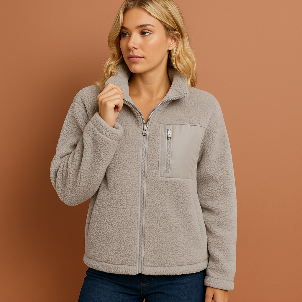 Comfortabele dames teddyjas met volledige rits, een warme fleece jas voor koudere dagen.