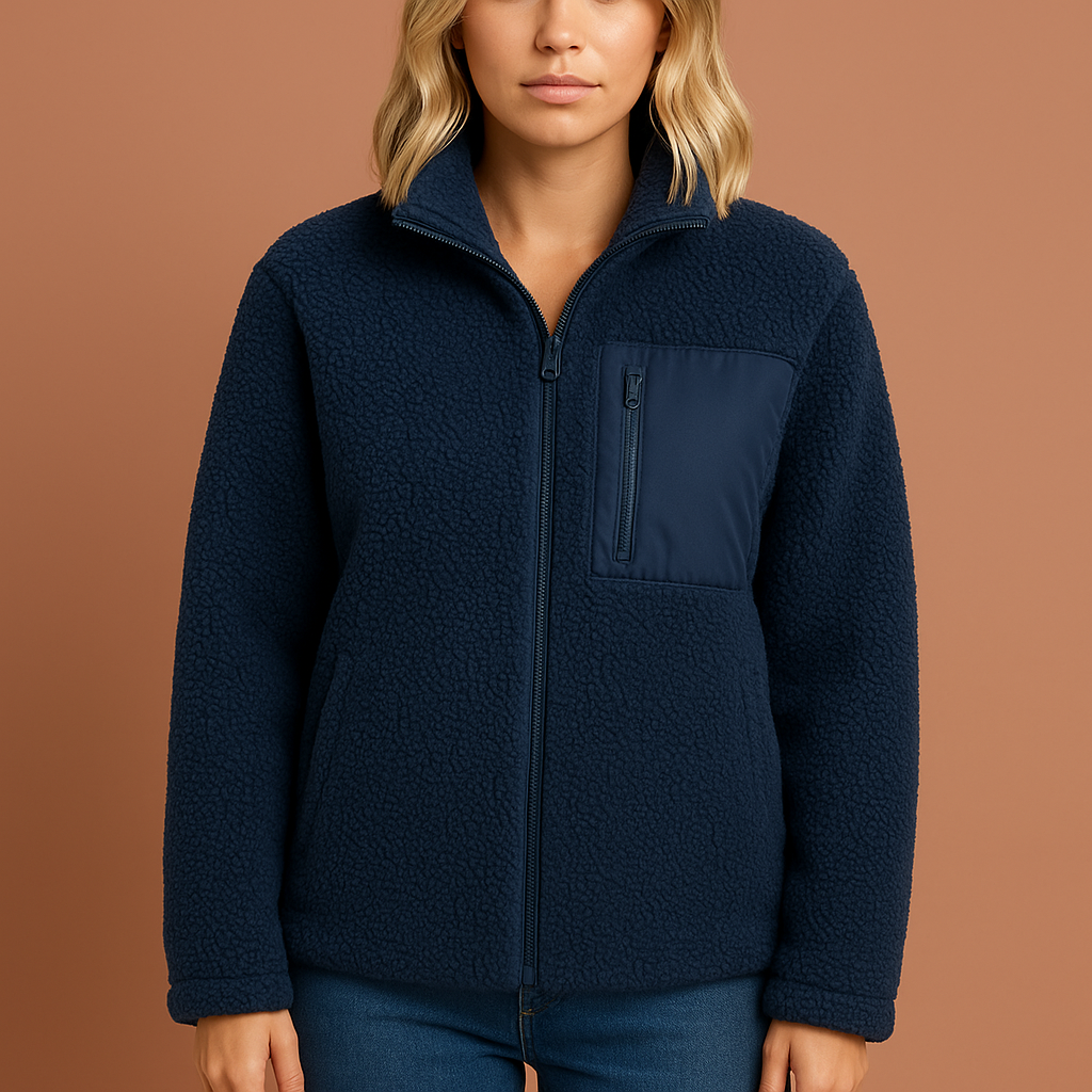 Modieuze dames warme teddy fleece jas met rits, perfecte bovenkleding voor een casual en comfortabele look.
