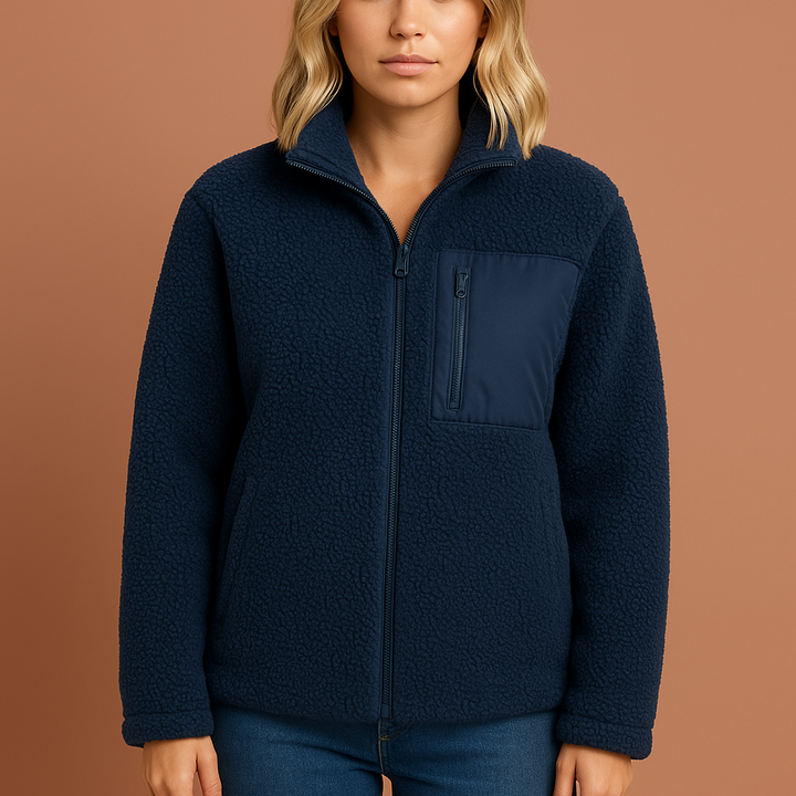 Modieuze dames warme teddy fleece jas met rits, perfecte bovenkleding voor een casual en comfortabele look.