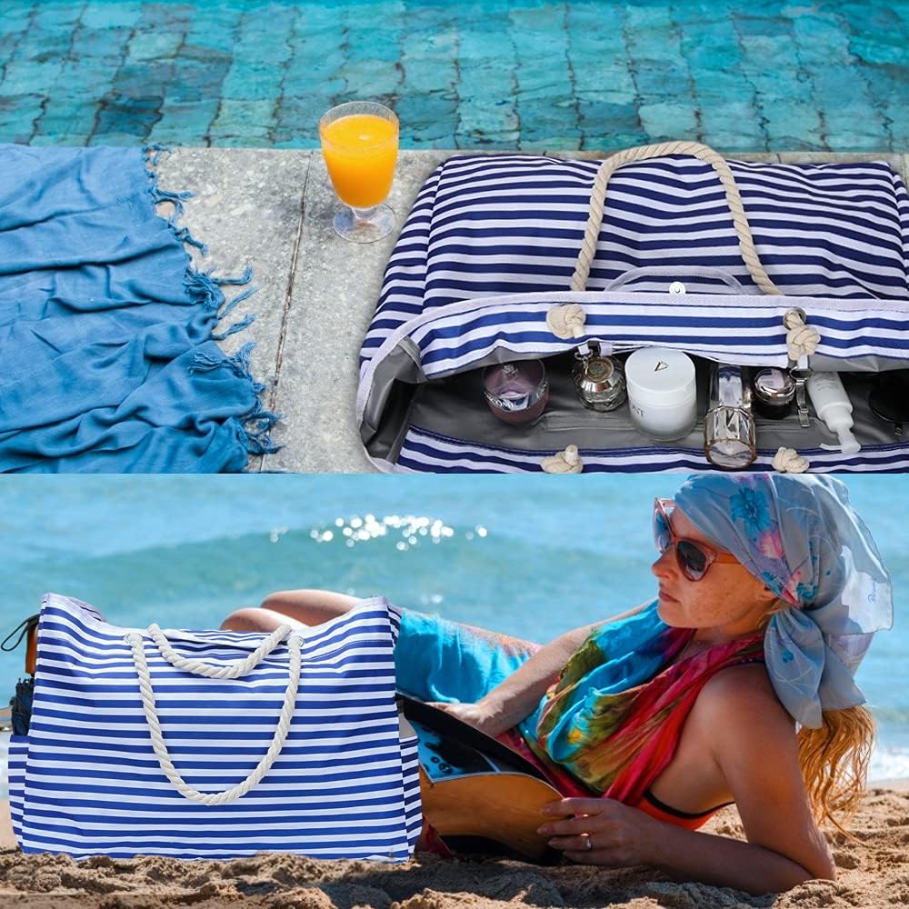 CoastCarry gestreepte waterdichte strandtas met reisetui, jouw ideale zomerse accessoire.