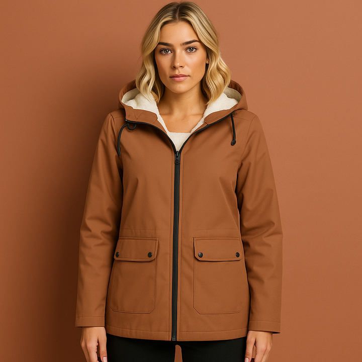 Warme dames winterjas, wind- en waterdicht. Comfortabele fleece gevoerde jas voor buitenactiviteiten.