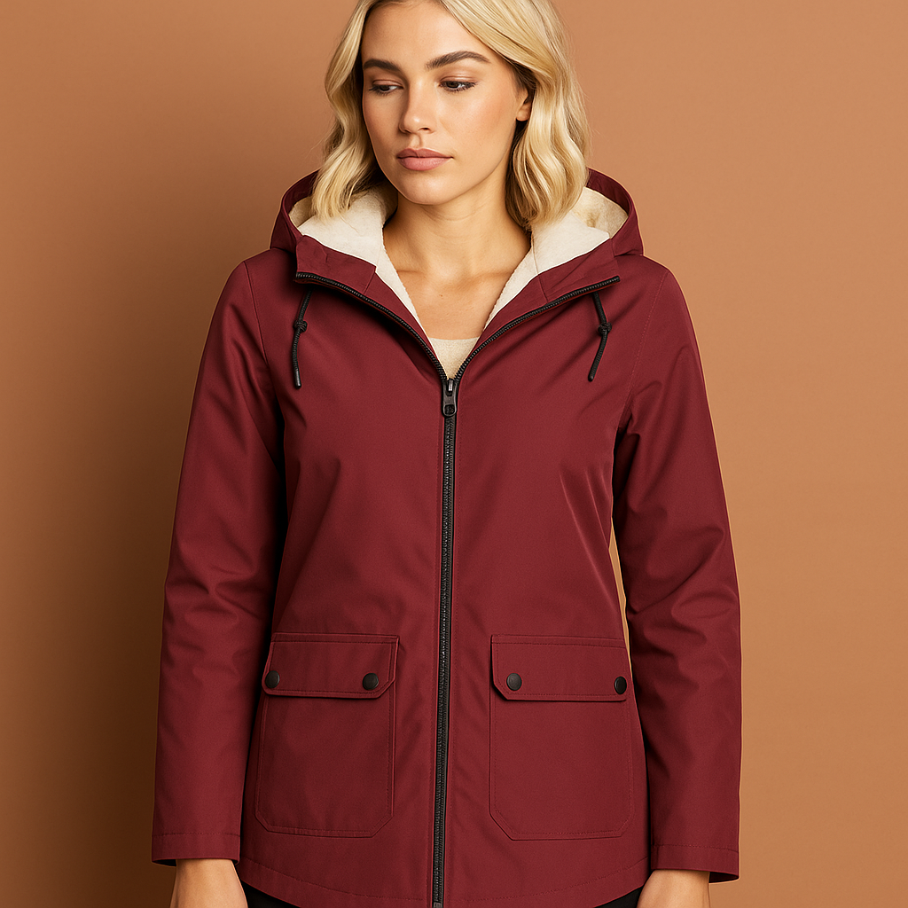 Stijlvolle waterdichte dames winterjas met isolerende fleecevoering. Houdt je warm en droog in de winter.