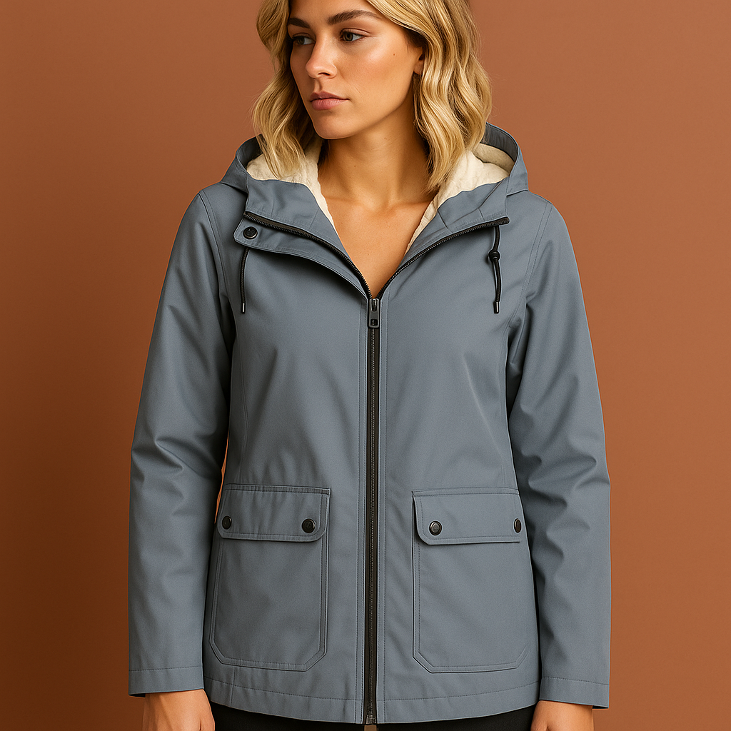 Functionele dames winterjas met capuchon, waterdicht en fleece gevoerd. Voor alle winterse weersomstandigheden.