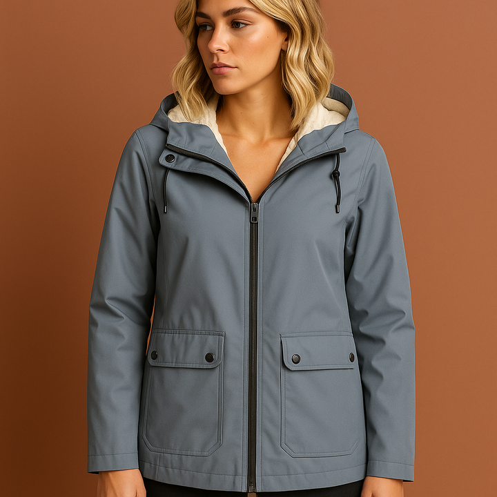 Functionele dames winterjas met capuchon, waterdicht en fleece gevoerd. Voor alle winterse weersomstandigheden.
