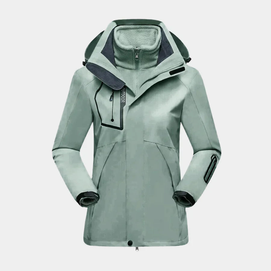 Dames waterdichte winterjas, nieuw, warm, zwart, voor outdoor avonturen in de sneeuw.
