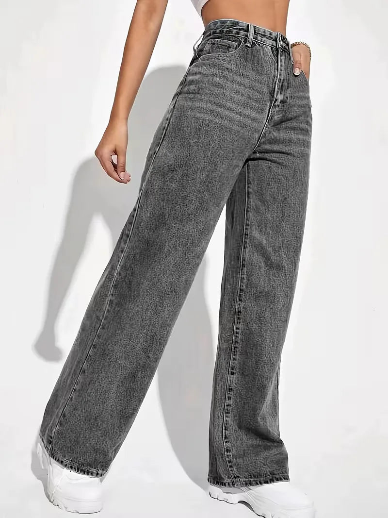 Trendy damesbroek met hoge taille en wijde pijpen, comfortabele stretch voor de herfst/winter.