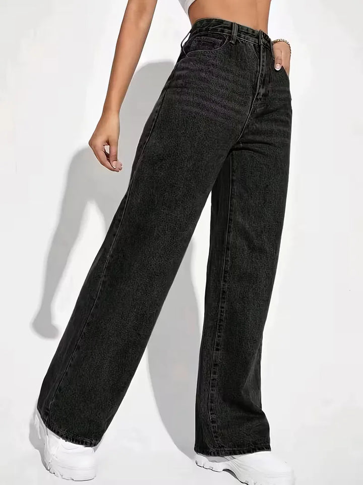 Comfortabele damesbroek met wijde pijpen en hoge taille, veelzijdig voor casual en winterse outfits.