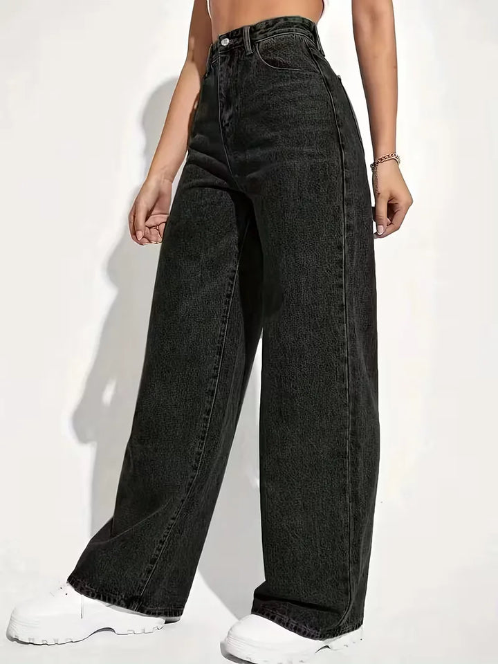 Hoge taille dames broek met wijde pijpen, perfect voor een comfortabele en modieuze herfst/winter look.