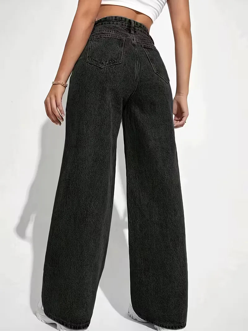 Dames wide leg broek met elastische hoge taille, ideaal voor een relaxte maar stijlvolle casual outfit.
