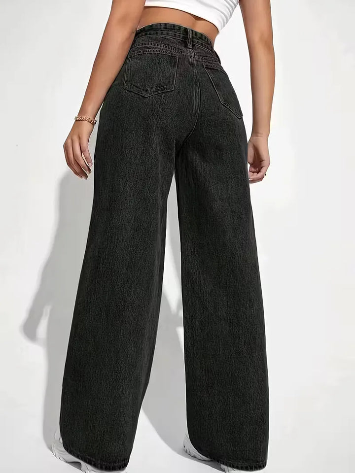 Dames wide leg broek met elastische hoge taille, ideaal voor een relaxte maar stijlvolle casual outfit.
