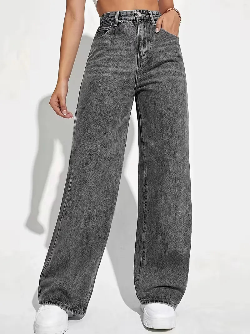 Modieuze dames broek: wide leg, hoge taille, comfortabele pasvorm, perfect voor herfst en winter.
