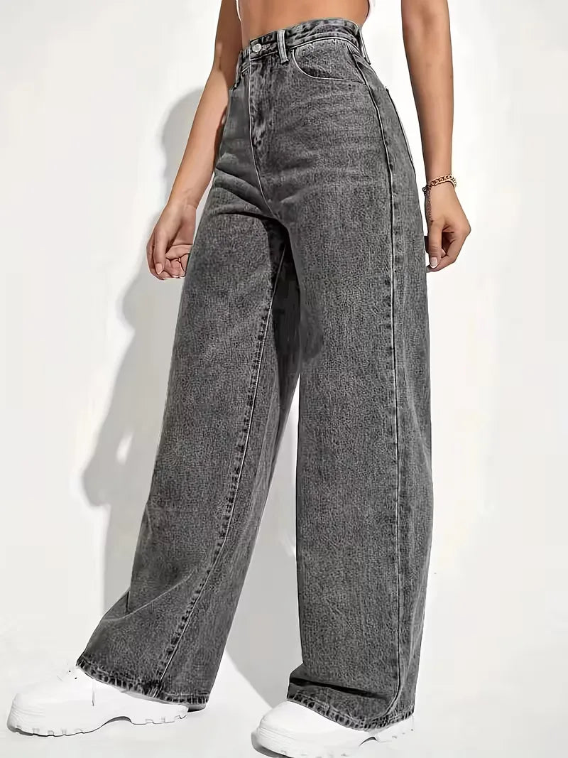 Casual dames wide leg broek met hoge taille, stretchmateriaal voor ultiem comfort en stijl.