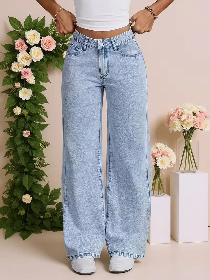 Dames wide leg jeans met hoge taille in lichtblauw voor ultiem comfort en een relaxte, trendy look.