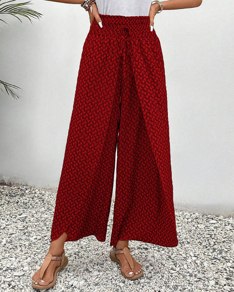 Chique dames wijde broek met comfortabele elastische taille en distinct geometrisch patroon, machinewasbaar.