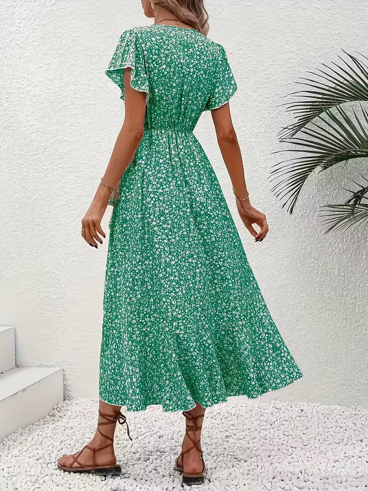 Casual dames wikkeljurk met bloemenprint, V-hals en korte mouwen voor de zomer.