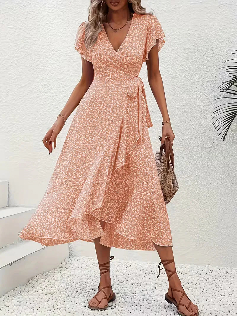 Stijlvolle wikkeljurk met bloemenprint voor dames, perfect voor zomerse casual momenten.