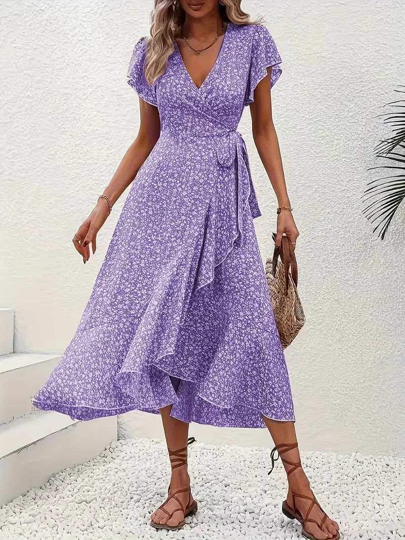 Boho chic wikkeljurk met bloemenprint voor dames, comfortabel en luchtig.