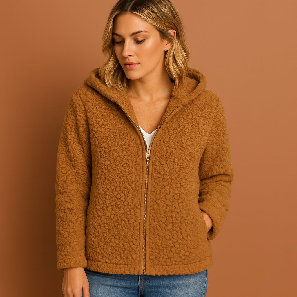 Sterke rits van een blauwe dames winterjas, een essentieel detail voor warmte en gebruiksgemak.
