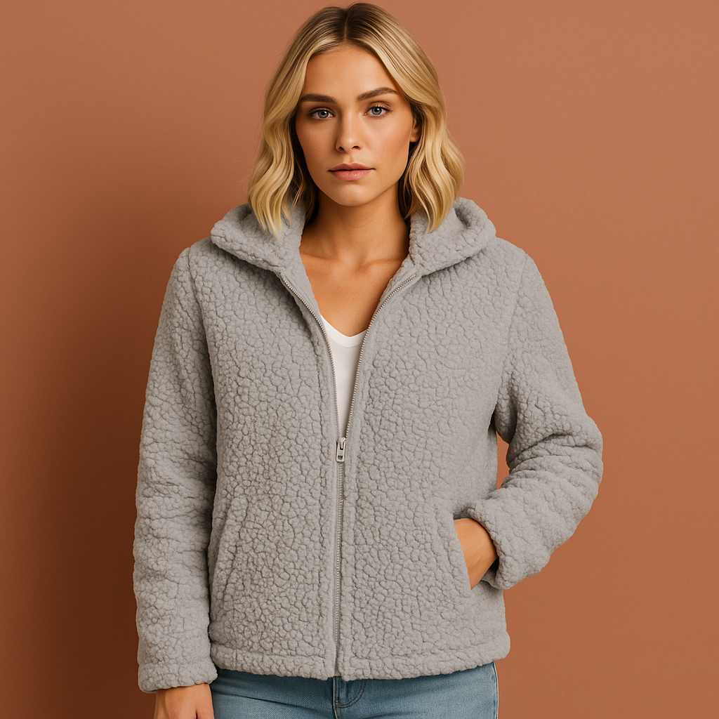 Dames winterjas met capuchon, comfortabel vest met rits in grijs, warm en tijdloos design.
