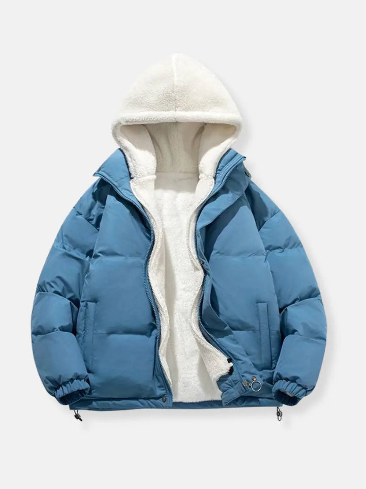 Details van mouwen en manchetten van de warme dames Steppjacke, winterjas.