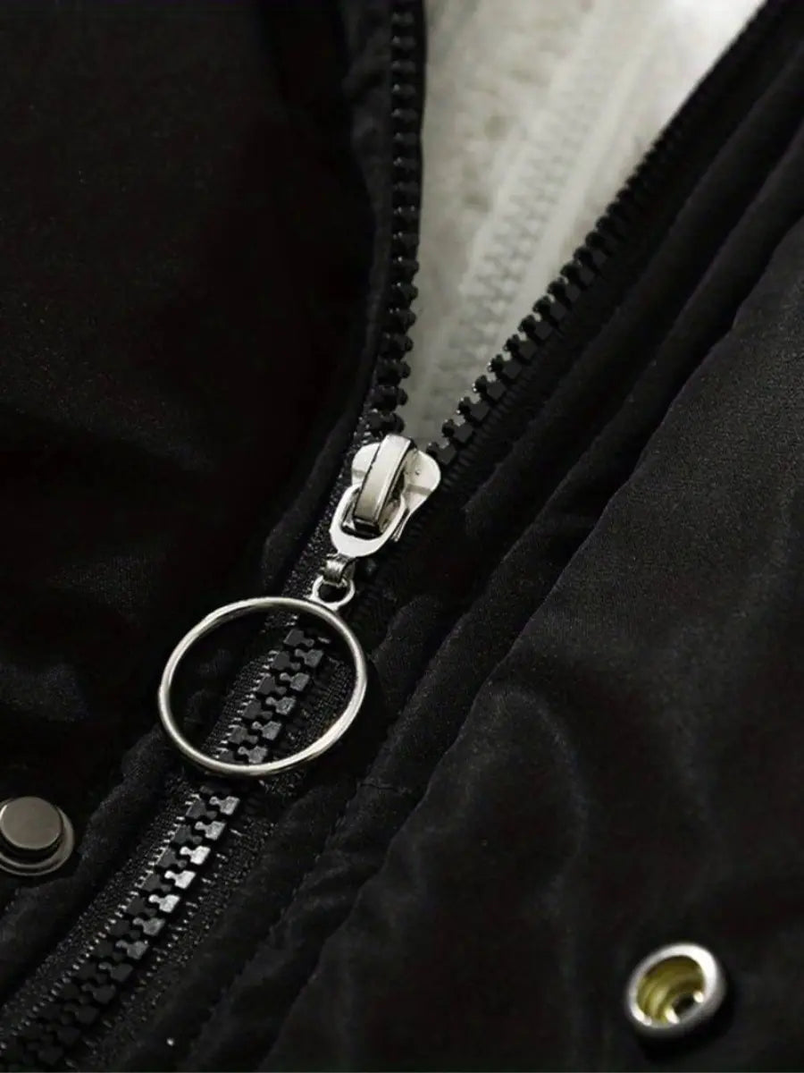 Zijkant van warme dames Steppjacke, stijlvolle gewatteerde winterjas voor vrouwen.