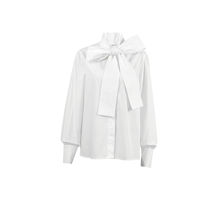 Modieuze witte blouse met lange mouw en strik detail, een comfortabele dameskleding basic.