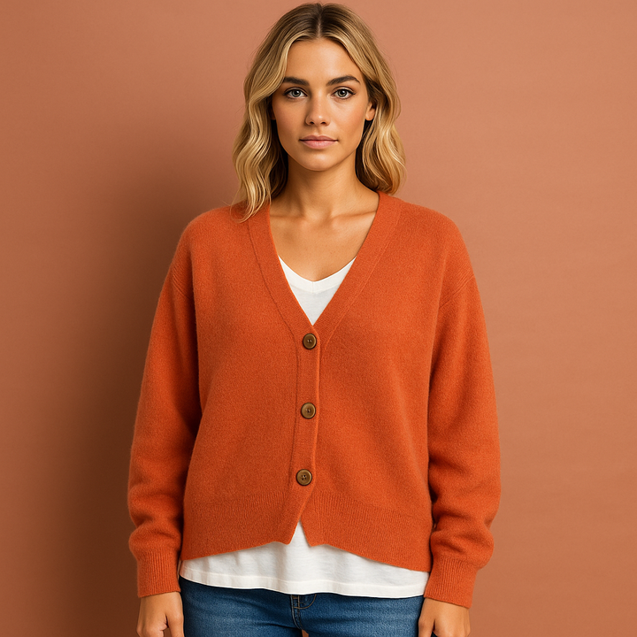Dames zacht gebreid vest met V-hals en knopen, ideaal voor lente en herfst.