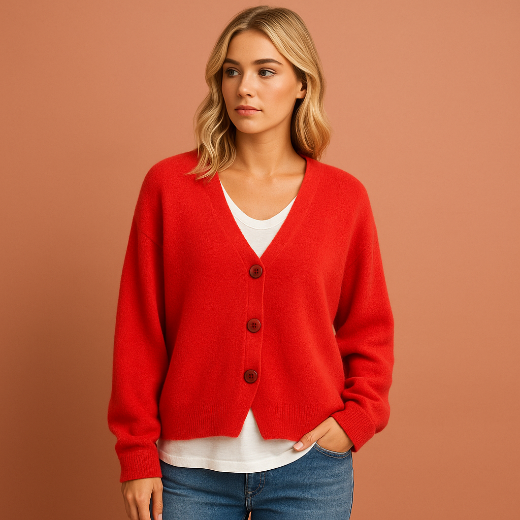 Trendy dames vest, zacht gebreid met diepe V-hals en subtiele knopen, voor een relaxte pasvorm.