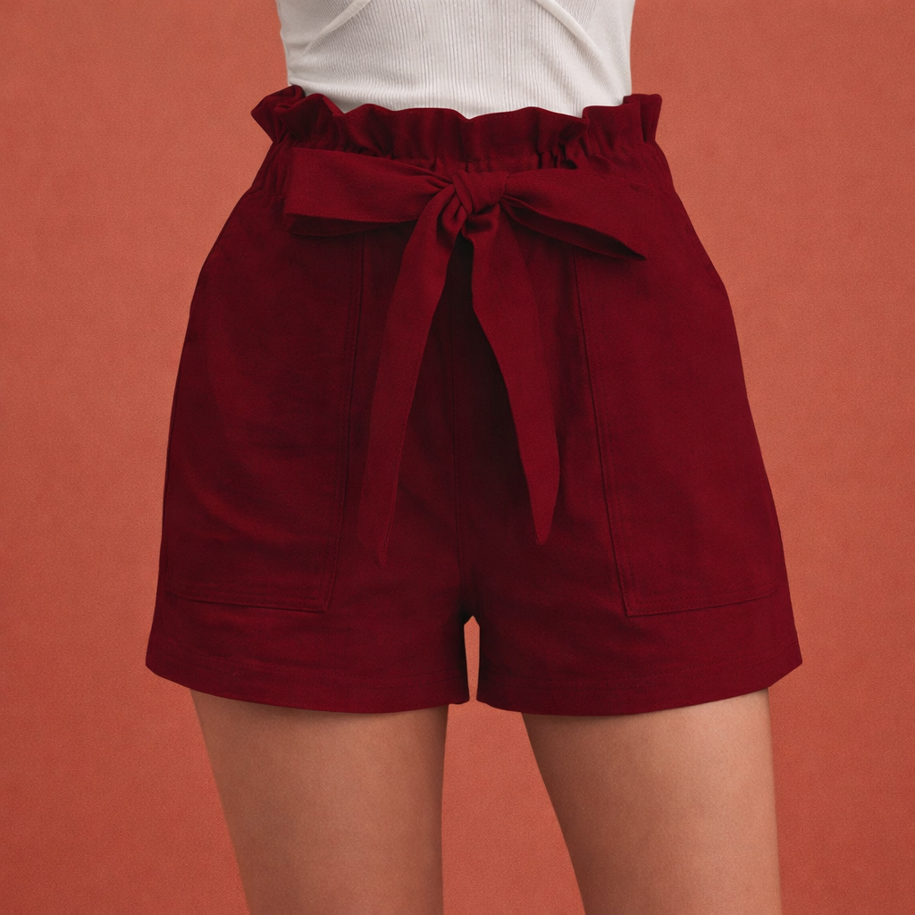 Dames zomershorts: hoge taille model met strikceintuur, comfortabel en elegant voor vakantie en vrije tijd.