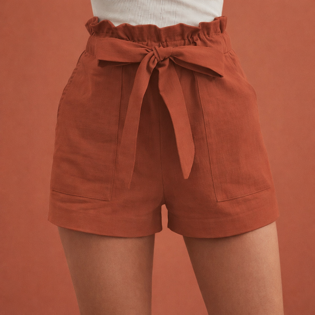Zomerse dames hoge taille shorts, perfect voor strand, vakantie of een ontspannen dagje uit.
