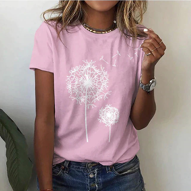 "Dames zomer t-shirt met korte mouw en ronde hals, elegante stijl, zacht materiaal, veelzijdige garderobe-item."