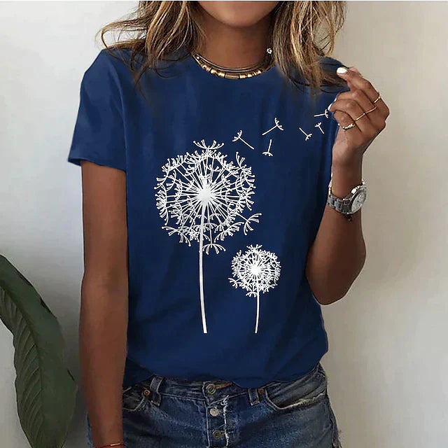 "Dames zomer t-shirt met korte mouw en ronde hals, elegante stijl, zacht materiaal, veelzijdige garderobe-item."