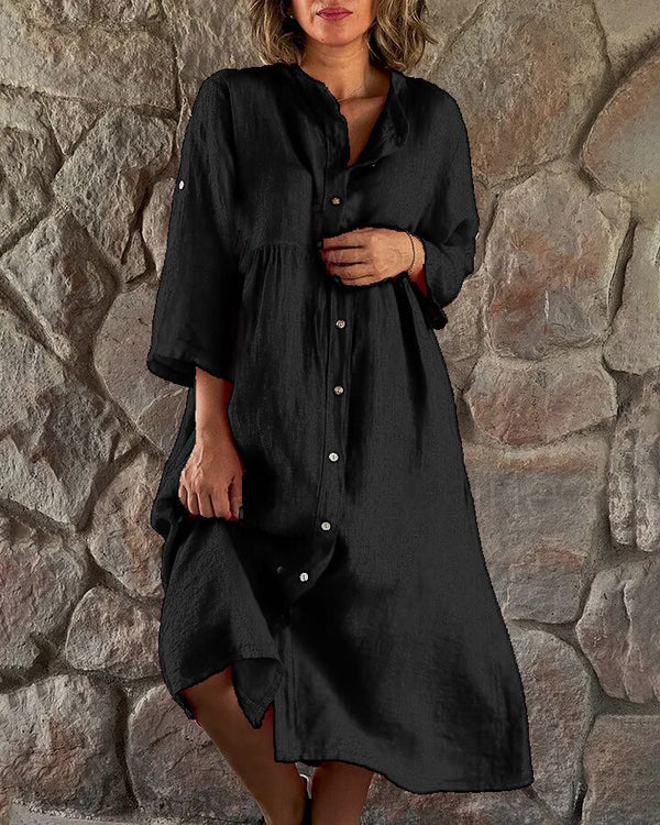 Dames zomerjurk met knopen, comfortabel & stijlvol. Ideaal als casual midi jurk met losse pasvorm.