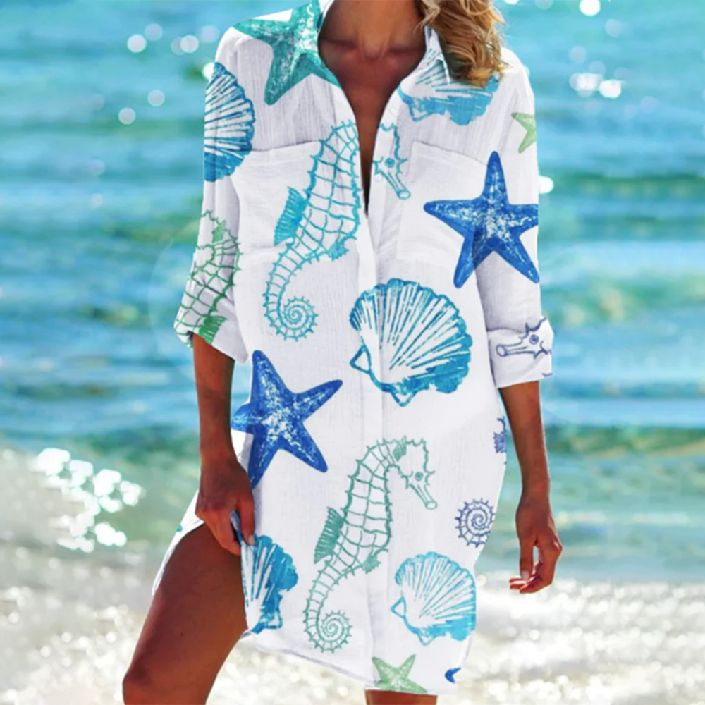 Elegante kleurrijke zomerjurk voor dames met uniek patroon. Ideaal als casual of strandjurk.