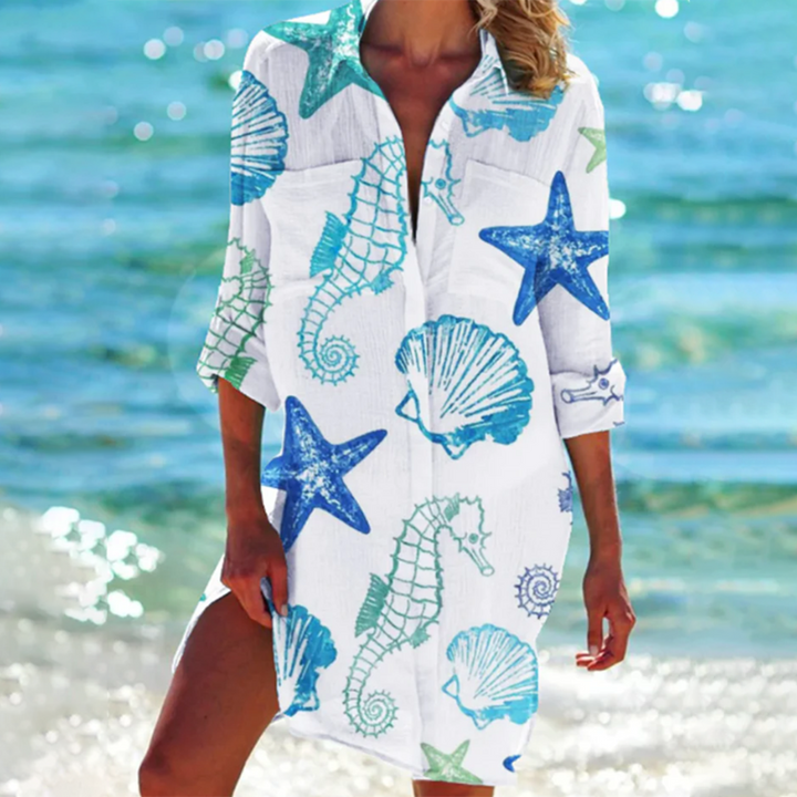 Elegante kleurrijke zomerjurk voor dames met uniek patroon. Ideaal als casual of strandjurk.