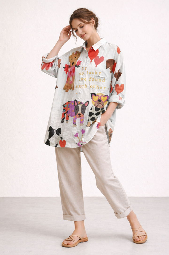 Casual damesblouse met lange mouwen en trendy zomerprint, veelzijdig voor lente en zomer. Comfortabel en stijlvol.