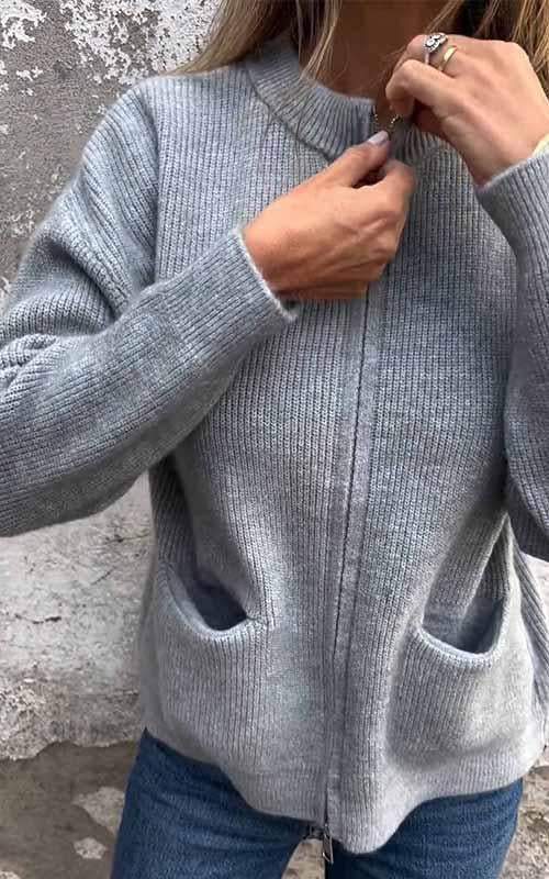 Comfortabel damesvest met rits, zacht en warm, essentieel voor stijlvolle herfst/winter outfits.