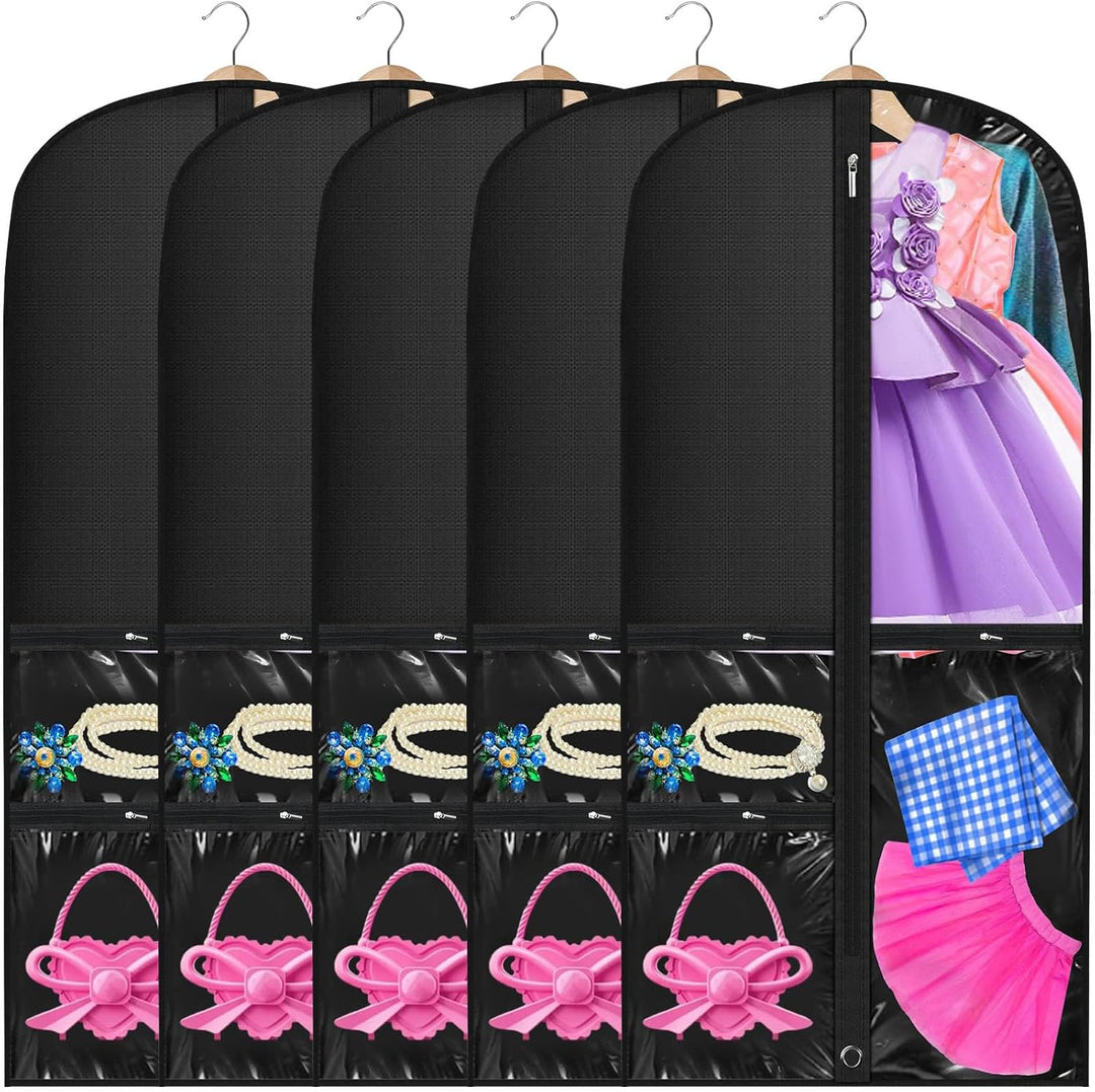 Dans- en kostuumhoezen set (5-pack) met transparante vakken voor optimale outfit organisatie en bescherming.
