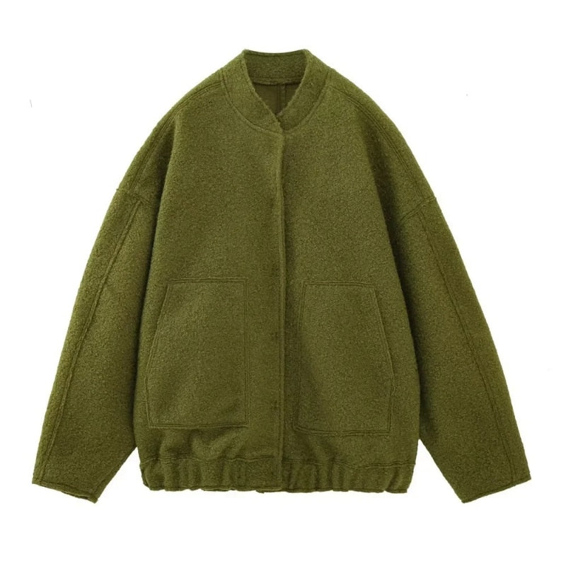 Daphne oversized jas, ronde hals, verborgen knopen, elegante jas, stijlvolle damesjas