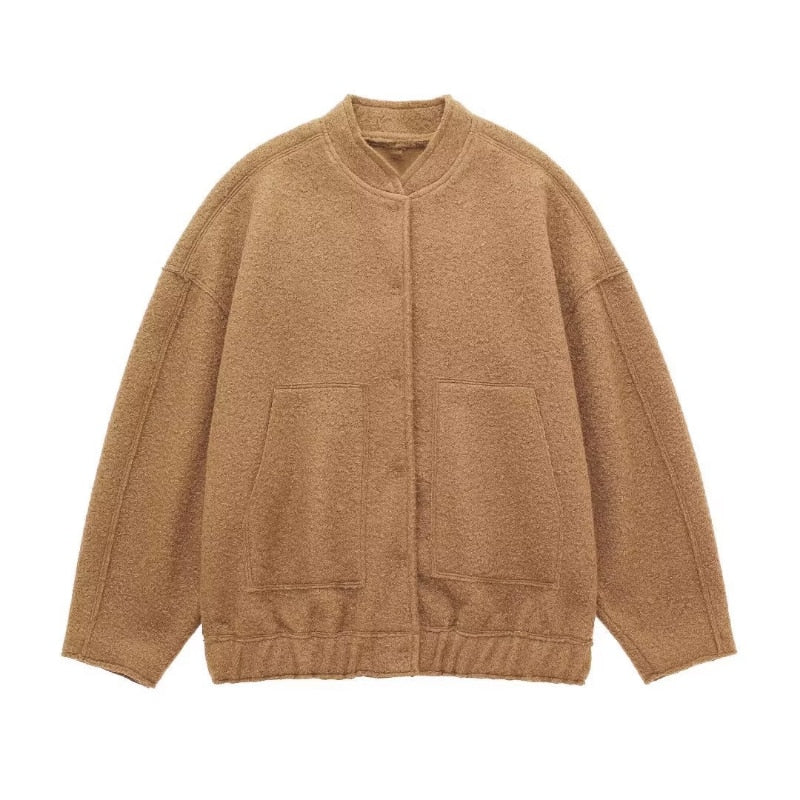Daphne oversized jas, ronde hals, verborgen knopen, elegante jas, stijlvolle damesjas